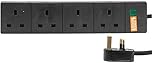 Pro Elec 4 Gang Surge Protected Mains Extension Lead, Black, 4m