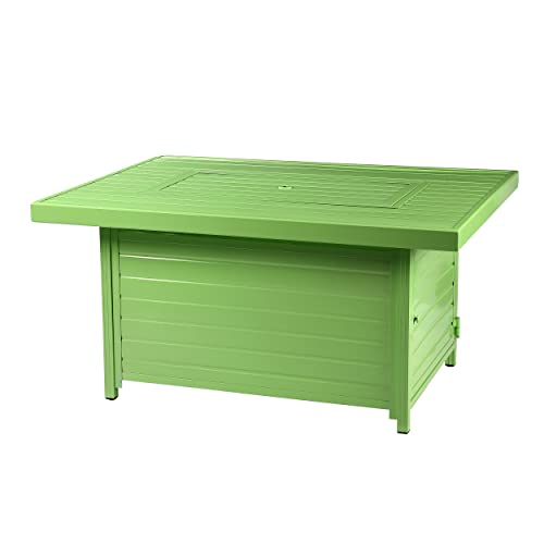 Image of Oakland Living Rectangular 48 in. x 36 in. Aluminum Propane Fire Pit Table, Glass Beads, Two Covers, Lid, 57,000 BTUs in Green Finish