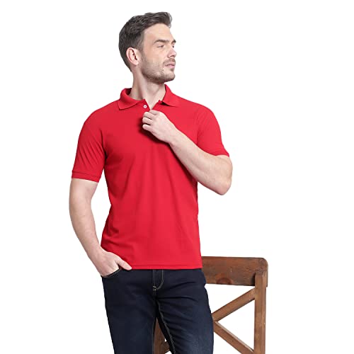 Image of Men's Poly Cotton-Matty Tshirt with Regular Fit Solid Pattern Half Sleeve Standard Length and Button Down Closure|Men's T-Shirts