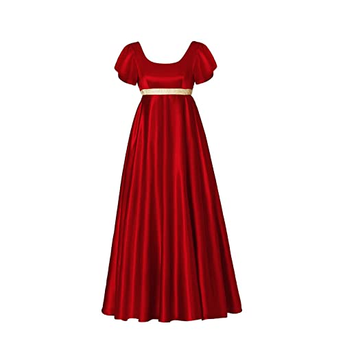 kinstell Regency Dresses for Women 1800s Dress Satin Vintage Regency Dress  Sash Victorian Tea Party Gown Red - BigaMart