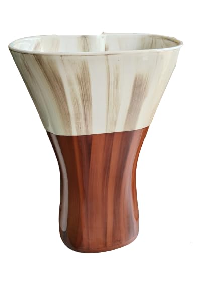 Image of Ceramic Damru wash basin, White, Pedestal /Marble One Piece Basin, For Bathroom /wall hang & table top (Cream-Brown)