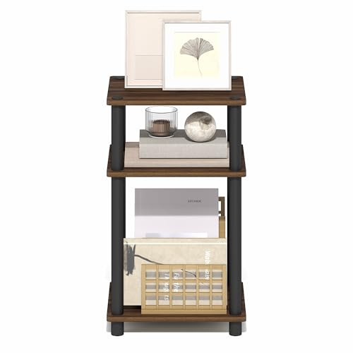 Image of Furinno Turn-N-Tube Side Table, 3-Tier End Table with Open Shelf, Toolless Assembly Night Stand, Bedside Table, for Living Room, Bedroom, Brown Walnut