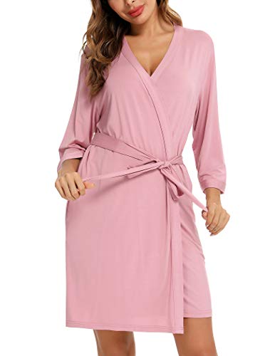 Image of Anjue Robe for Women Kimono Robes Short Bamboo Bathrobe Soft Sleepwear Ladies Loungewear S-XXL