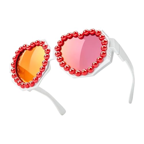 Image of laureles Fashion Pearl Heart Shaped Goggle Y2K Sunglasses Women One Piece Oversized Love Sun Glasses Men