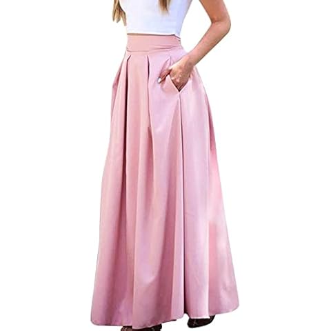 Damen Bodenlanges Kleid A Linie Solid vielseitige Maxi Langer Rock hohe Taille Pailettenrock Damen Cover