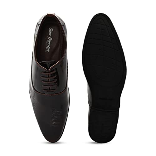Image of San Frissco mens Ak 1043 San Frissco Men's Formal Shoes Glossy Shine Lace Up Derbys Office Wear Footwear Soft Cushioned Footbed with TPR Sole Lightweight, Flexible and Stylish for Wedding and Parties - 11 (Pine)