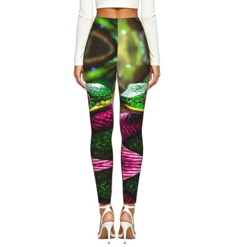 Leggings de compresión para mujer con estampado de serpiente verde de gimnasio 3