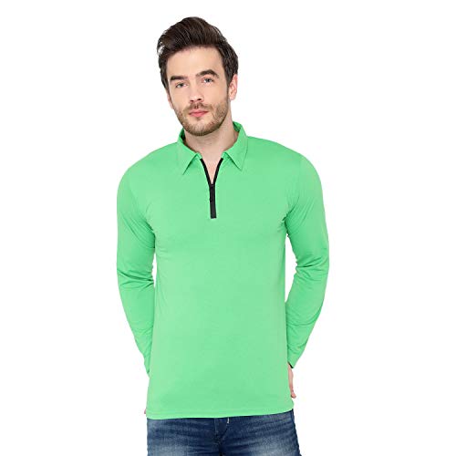 Image of Men's Cotton Blend Full Sleeve Zip Neck Polo T-Shirt (Pack of 1)
