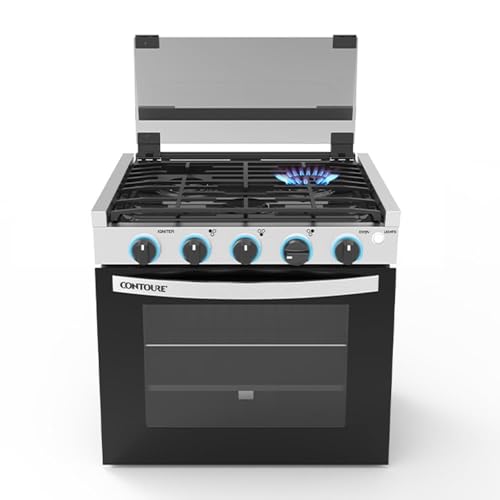 RV 3-Burner Drop-In Gas Range 21" | Black with Stainless Steel Accents | Stylish LED Knobs | Easy-Clean Oven | Propane-Powered | CSA Certified | GR-21BTC