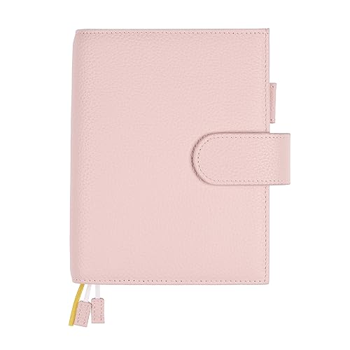 Ox Knight A6 Leather Planner Cover for Hobonichi, Stalogy, Midori Hibino, Leuchtturm1917, and More - with Pen Loop, Card Slots, Back Pocket, and Bookmarks (Pink)