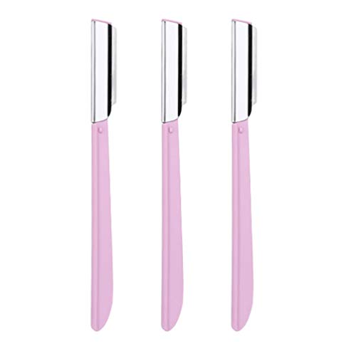 Lurrose 3pcs Eyebrow Razor Stainless Steel Eyebrow Trimmer Eyebrow Comb Scissor Eyebrow Shaper Makeup Tool Kit for Women Girls Size M (Pink)