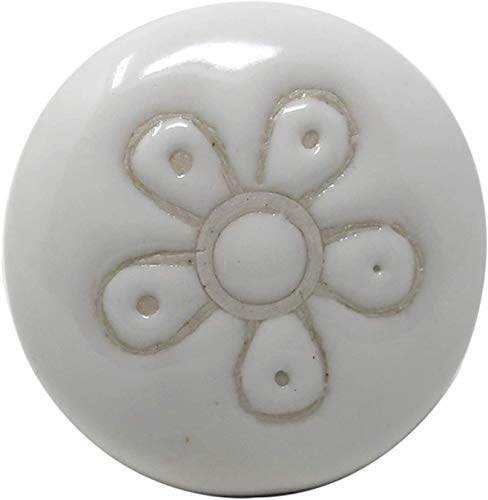 Image of Ceramic Vintage Assorted Blue Pottery Drawer, Door Knobs and Pulls Handle for Kitchen Cabinets Home Interior D�cor (6, White) - Pack of 6