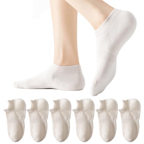 ZULY Womens Cotton Ankle Socks 6-Pack - Breathable Seamless Toe Maternity Postpartum Socks with Non-Slip Cuff (6 pair white)