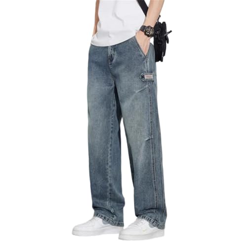 Men Jeans Retro Wash Loose Straight-Leg Long Pants