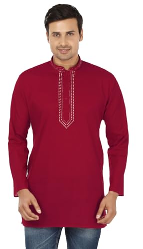 Maple Clothing Cambric Cotton Men's Short Kurta Shirt Indian Clothes