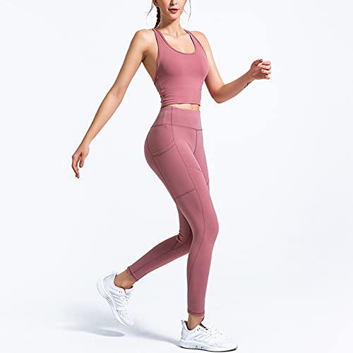 Domary Roupas de 2 peças femininas Spaghetti sem mangas nas costas Cross Sports Tops cintura alta Fl