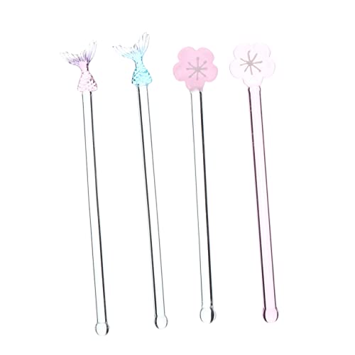 4pcs Glass Stirring Rods Multifunctional Swizzle Stick for Cocktails Coffee Juice Easy to Clean Comfortable Long Handle Design