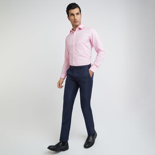 Image of Raymond Men Pure Cotton Slim Fit Structure Pattern Semi Cut Away Collar Formal Shirt