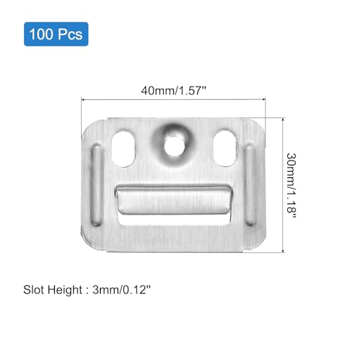 Image of uxcell 100Pcs 40mmx30mmx0.4mm Wall Panel Buckle, Stainless Steel, Silver