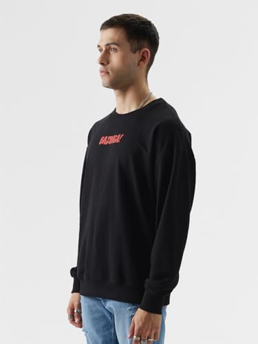 Image of The Souled Store Official The Big Bang Theory: Doodle Men Full Sleeve Graphic Printed Cotton and Polyester Black Color Oversized Sweatshirts