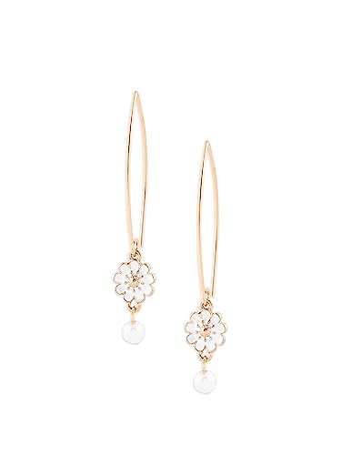 Image of Zaveri Pearls White Enamel Flower Contemporary Drop Earring For Women-ZPFK16140