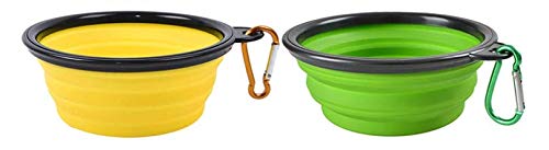 MINO 2 Pack Collapsible Dog Bowl,Foldable Expandable Cup Dish for Pet Dogs and Cats Food Water Feeding Portable Travel Bowl Pink and Purple witer Free Carabiner (Green&Yellow)