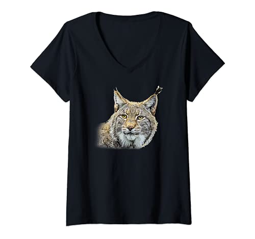 Mujer El diseño de los linces es un regalo para los gatos salvajes Camiseta Cuello V