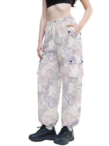 Image of Cromoncent Cargo Pants Girls & Women Parachute Pants Y2K Baggy Rave Clothes Waterproof with Pockets