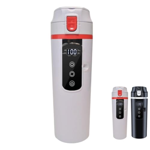 小型電気ケトル 304ステンレス製 500ML 12V/24V車用ケトル LEDディスプレイ 自動OFF機能 変圧器不要 5分急速沸かし 車中泊向け ブラック 防干焼保護 (ホワイト)