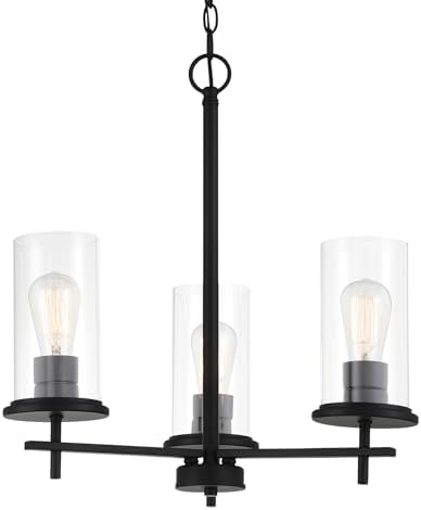 Minka Lavery 4096-66A Haisley Clear Glass Cylinder Chandelier, 3-Light 180 Total Watts, 21" H x 20" W, Coal