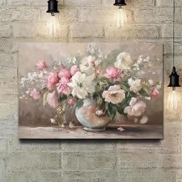 Tableau floral sur toile XINBAO 80x120cm déco vase antique rustique - 2