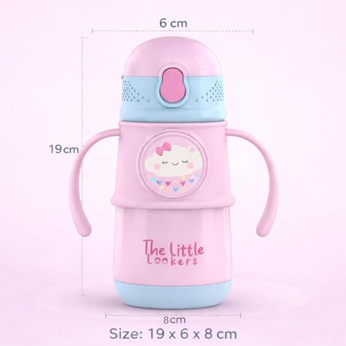 Image of THE LITTLE LOOKERS Stainless Steel Hot & Cold Sipper Bottle for Kids | 300 Milliliters | Rust-Proof | BPA-Free | Double-Wall Vacuum Insulation Water Bottle | Ideal for School and Travel | Pink