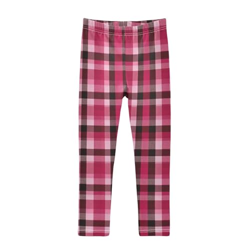 Girls Leggings Pink Red Tartan Plaid Kids Length Leggings Pants Toddler Athletic Soft Tights Trousers 4T