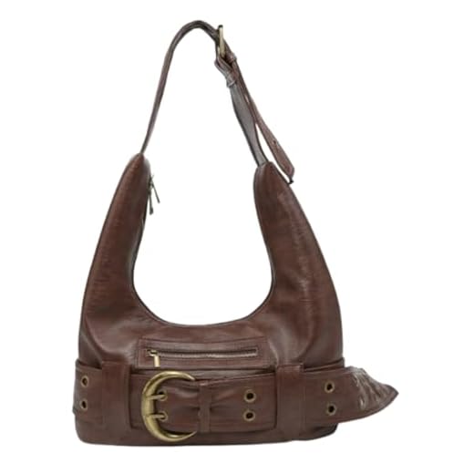 Bolsa de ombro vintage feminina Y2K com fivela média bolsa de couro gótico bolsa de mão ajustável Y2K clutch 2025, Marrom escuro, Medium