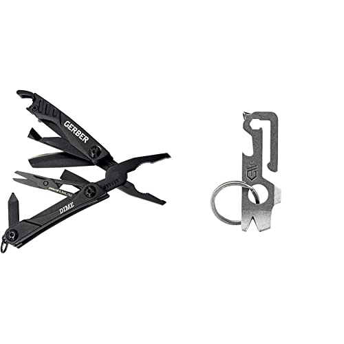 Gerber Multiherramienta con 12 funciones, Dime Pocket Multi tool, Negro, 31 003610 + Herramienta multifunción y llavero, Mullet Solid State Tool, 31 003695