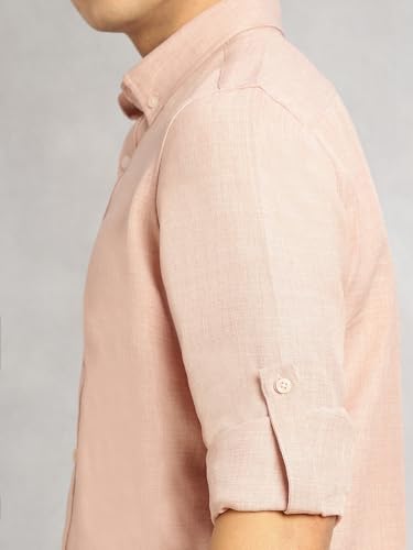 Image of Thomas Scott Men's | Solid | Textured Fabric | Full Sleeve | Slim Fit | Polyester-Blend | Spread Collar | Casual Shirt