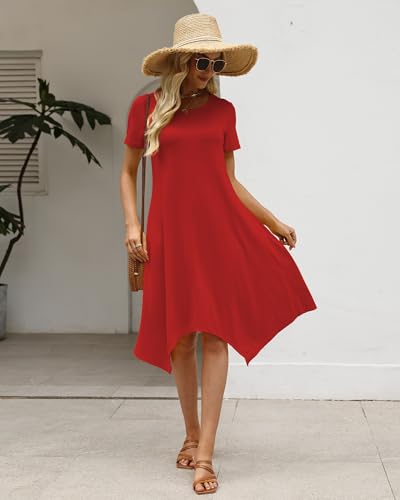 Image of COSSEN Women's 2026 Summer Midi Dress Crew Neck Short Sleeve
