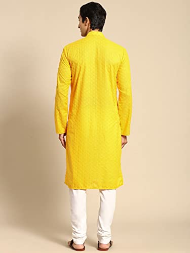 Image of Rajubhai Hargovindas Men Pure Cotton Chikankari Embroidered Straight Kurta