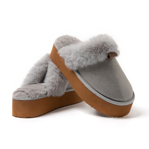 JOMIX Zapatillas Casa Mujer Invierno con Peluche Cálido Pantuflas Mujer Plataforma Zapatillas Mujer Casa Clásicas de Piel Sintética MD1038-4, Gris, 40-41 EU