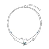 Flyow Tobillera de plata de ley 925 con diseño de tortuga marina, doble capa, con concha, estrella, ola, abalón, tobillo, para mujer, verano, playa, regalo