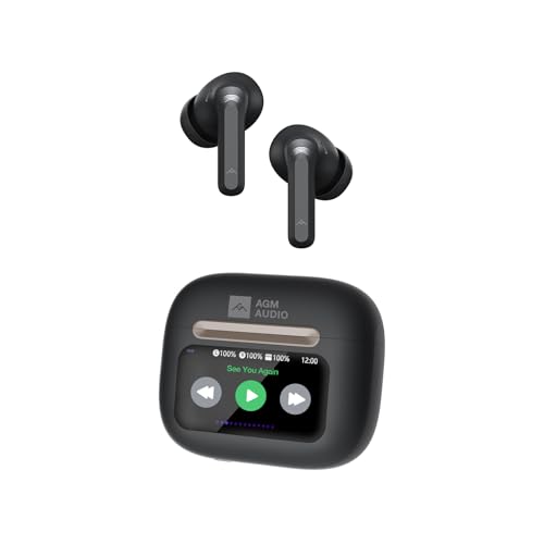 AGM Buds 9 Wireless Earbuds with Smart Touchscreen Case: Deep Bass, True Wireless Stereo, Hi-Fi Sound, 40H Playtime, ANC/ENC Noise Cancelling & Transparency mode, Waterproof/Sweatproof, Bluetooth 5.4
