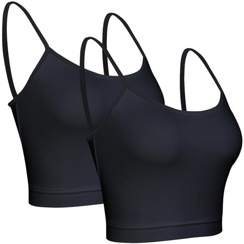 BQTQ 2 Stück Crop Tank Tops Basic Cami Crop Top mit Spaghetti Träger für...