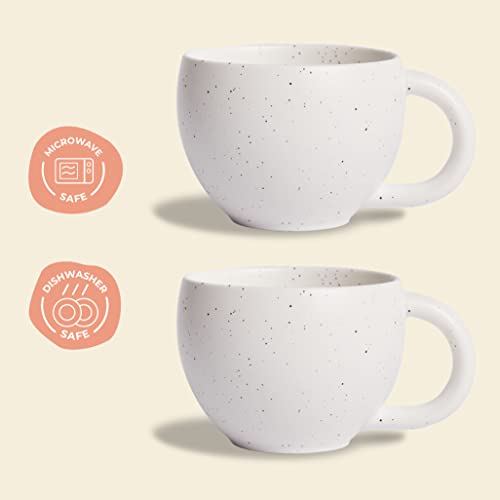 Ziruma Coffee Cups, Serving Plates & Spoons Set Of 2. Ceramic Mugs For Cappuccino, Latte & Tea, White Oak Wood Dessert Saucers & American Walnut Spoons. Gift For Couples & Housewarming #TOP7