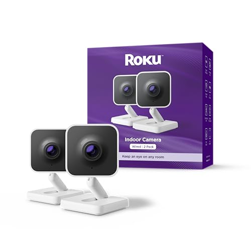 Roku Indoor Camera, Home Security with 1080p HD Color Night Vision, 2-Pack
