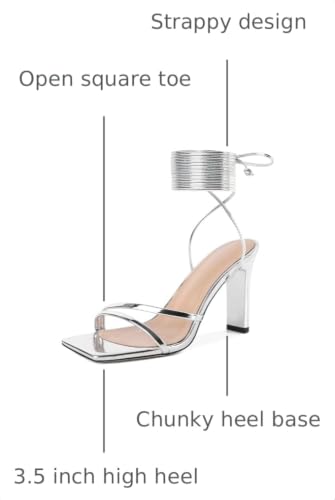 Image of Joseywade Chunky Heels For Women Lace Up Tie Up High Heel 3.5 inch Heeled Sandals Open Toe Shoes