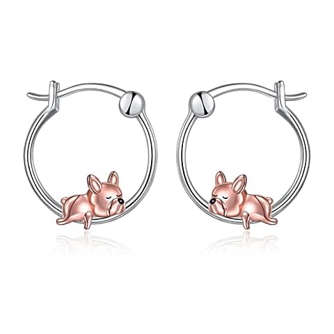 VONALA French Bulldog Hoop Earrings 925 Sterling Silver Jewellery Gifts for Women Girls… Cover