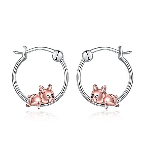 VONALA - Orecchini a cerchio in argento Sterling 925, Bulldog francese/gatto nero, gioielli per donna e ragazza, Argento sterling, Nessuna pietra preziosa