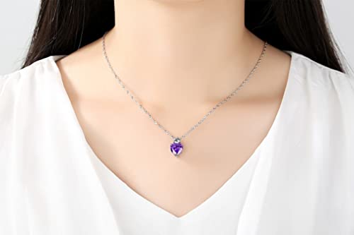 Jeolory Shiny Fashion Crystal Rhinestone Love Heart Pendent Necklace Stud Earrings Jewelry Set For Women Lady Girl (Light Purple) #TOP2