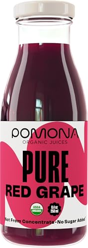 Pomona Organic Juices Pure Grape Juice, 8.4 Ounce Bottle (Pack of 12), Cold Pressed Organic Juice, Non-GMO, No Sugar Added, Not from Concentrate, Gluten Free, Preservative Free