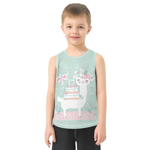 Llama Birthday Cake Teal Boys Tank Tops Quik Dry Toddler Tank Top Undershirts T-Shirts for Kids,3T2